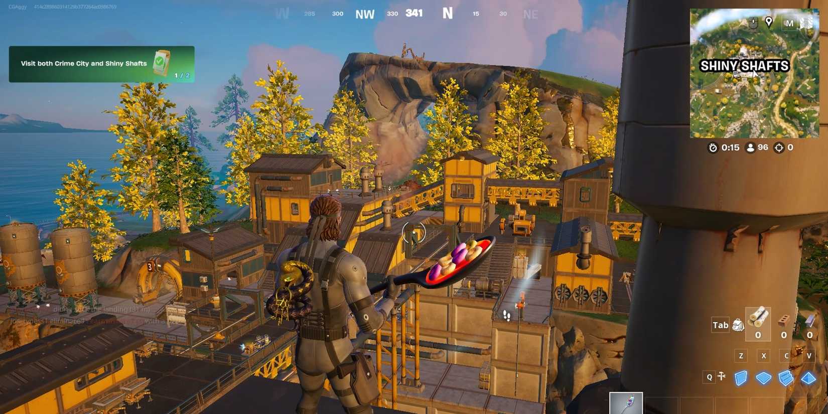 Fortnite Chapter 6 Season 2 Player In Shiny Shafts looking at factory.