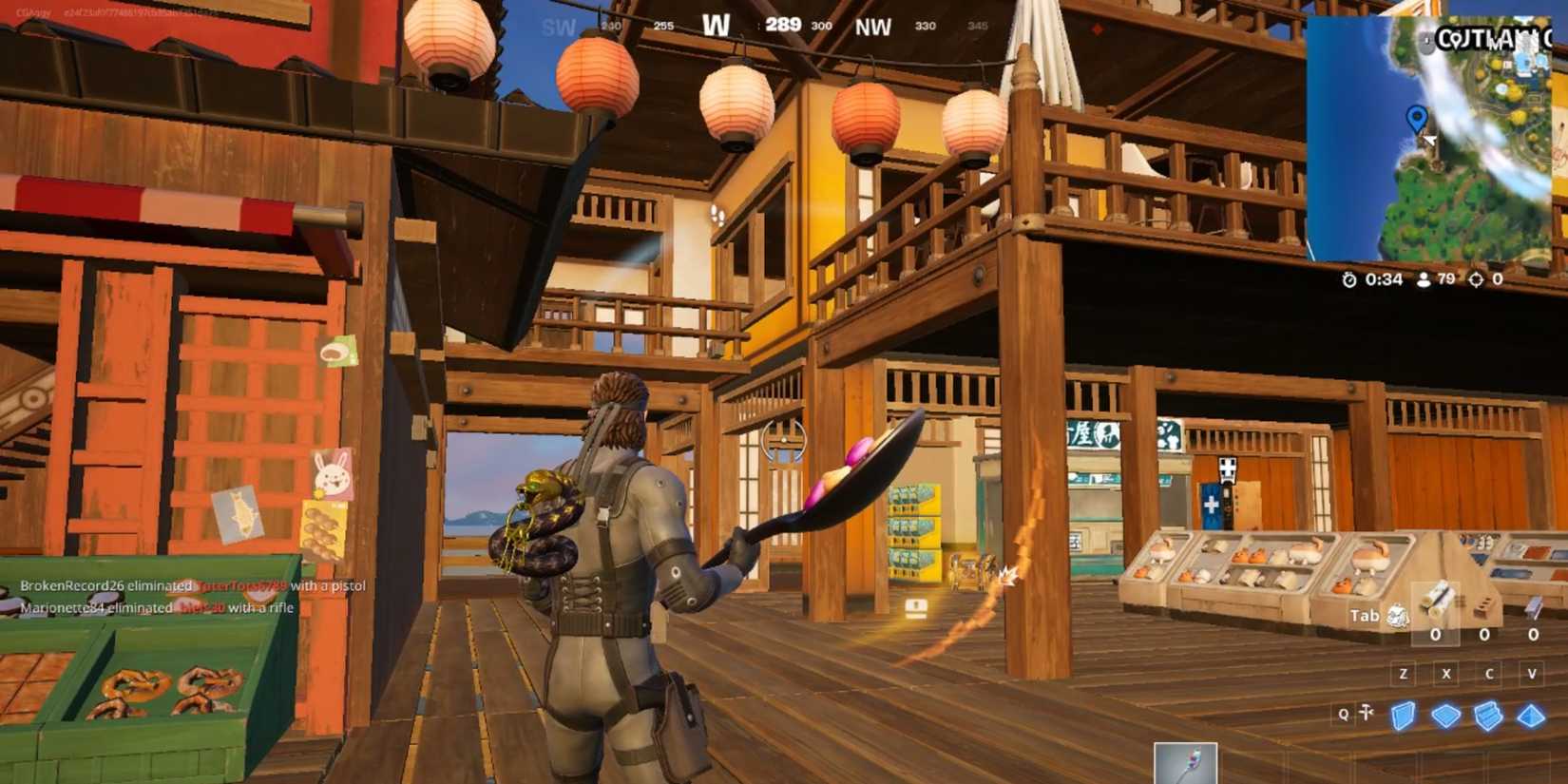 Fortnite Chapter 6 Season 2 Player In Yokina Boardwalk looking at a building.