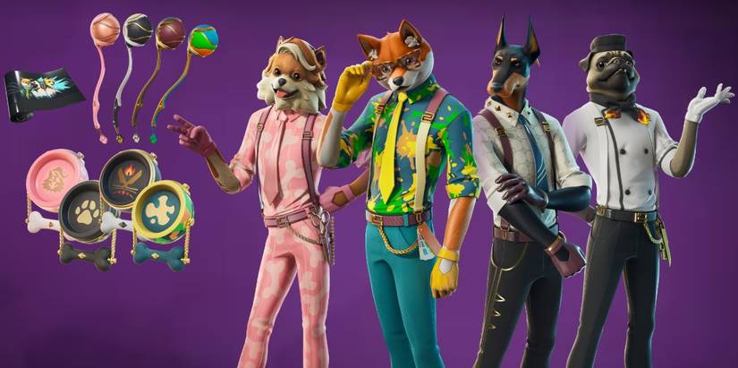 Four dapper dogs from the fortnite best in show bundle