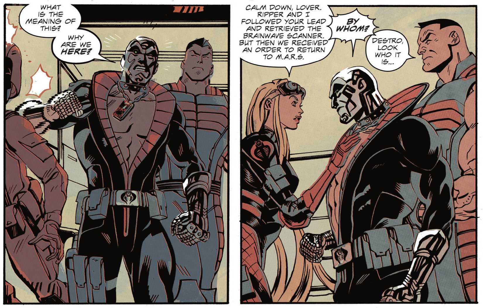 G.I. Joe #4 Chameleon consoles Destro after a mission