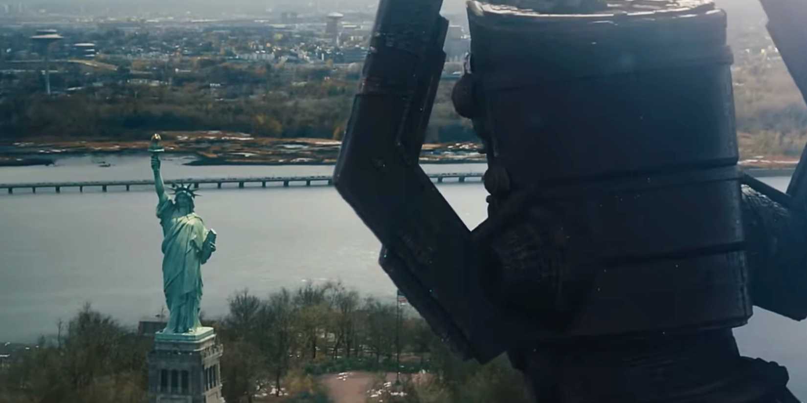 Galactus looks at the Statue of Liberty in The Fantastic Four First Steps trailer