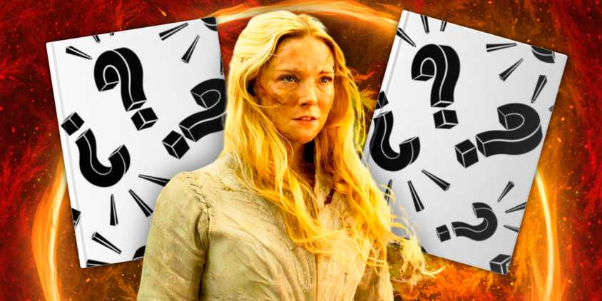 Galadriel from The Rings of Power and two mystery book covers
