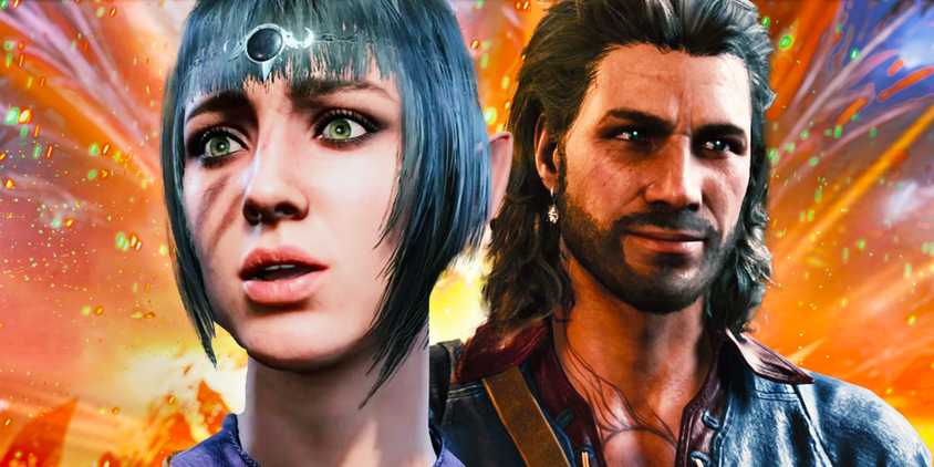 Gale and Shadowheart looking shocked and happy.