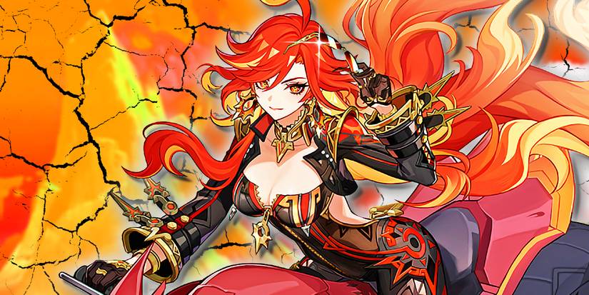 Genshin Impact's Mavuika adjusts her glasses as she rides her Flamestrider.