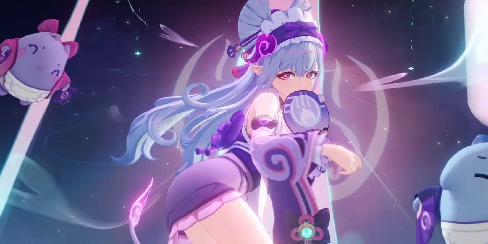 Genshin Impact's Yumemizuki Mizuki uses her Burst, surrounded by mini bakus.