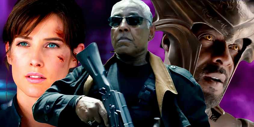 Giancarlo Esposito as Sidewinder with Maria Hill and Heimdall from the MCU
