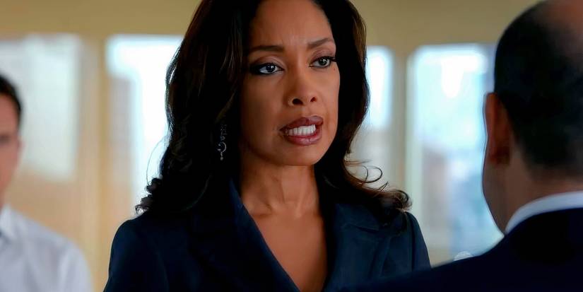 Gina Torres as Jessica Pearson gritting her teeth in Suits