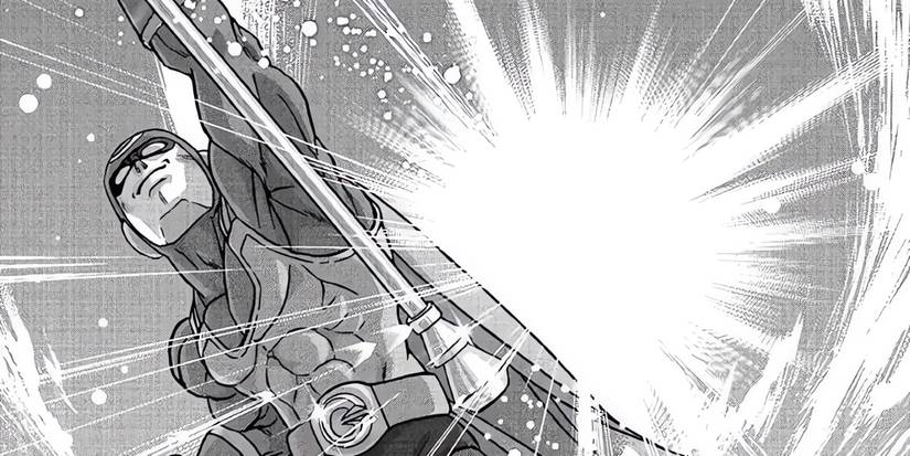 Gohan as CleanGod, flying as he holds his broom.