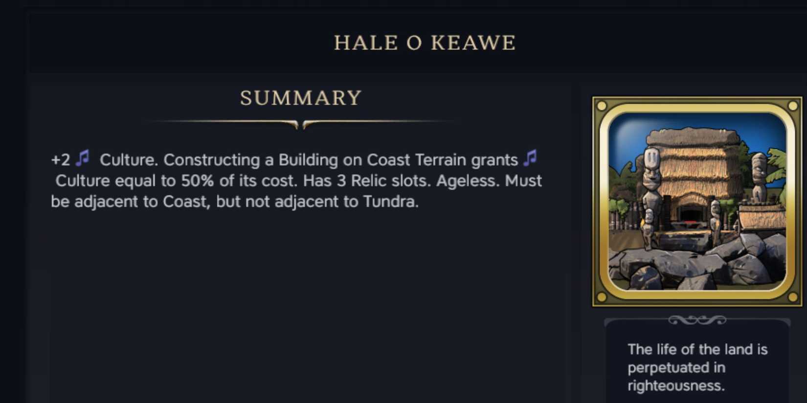 Hale O Keawe summary from Civ 7
