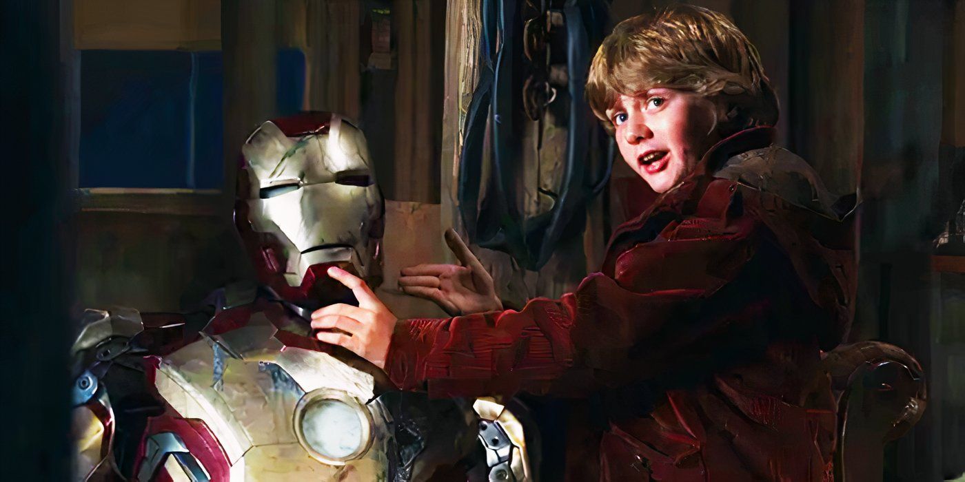 Harley Keener with the Iron Man suit in Iron Man 3