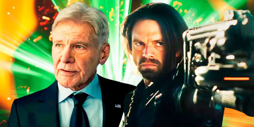 Thunderbolt Ross (Harrison Ford) as President, edited with Bucky Barnes (Sebastian Stan) aiming his gun in Thunderbolts*.