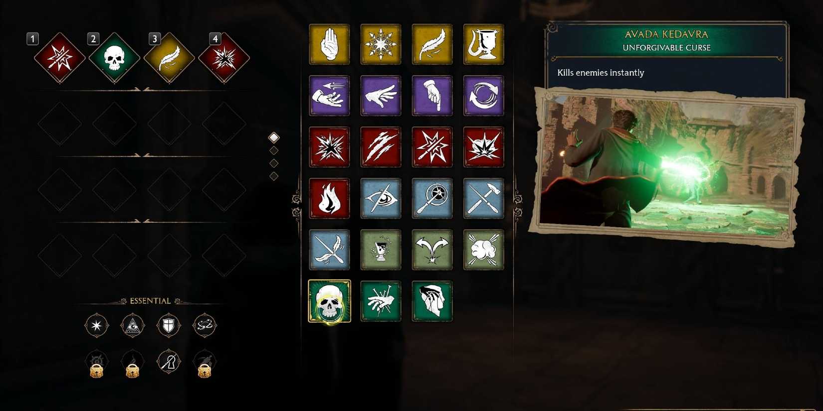 Hogwarts Legacy No Spell Cooldowns showing spells.