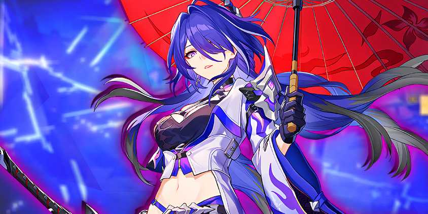 Honkai Star Rail's Acheron holds a red umbrella.