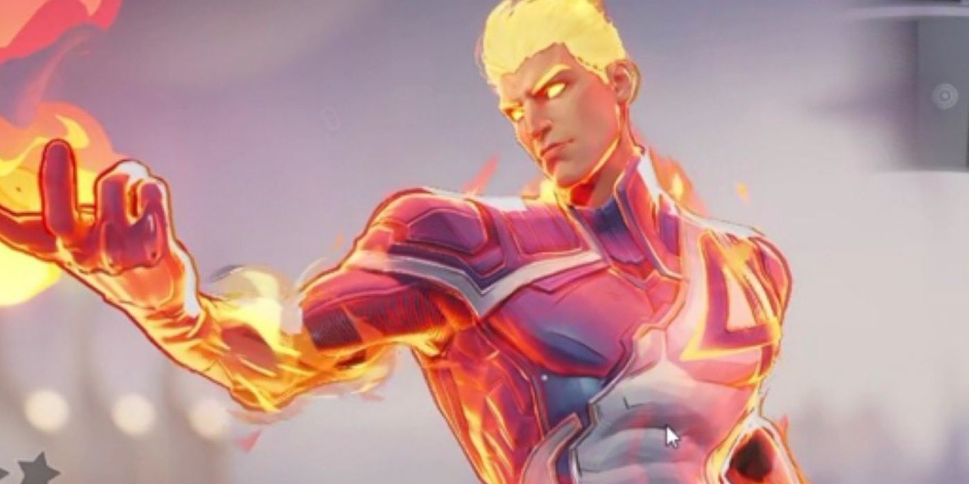 Human Torch Blood Blaze skin striking a pose in Marvel Rivals