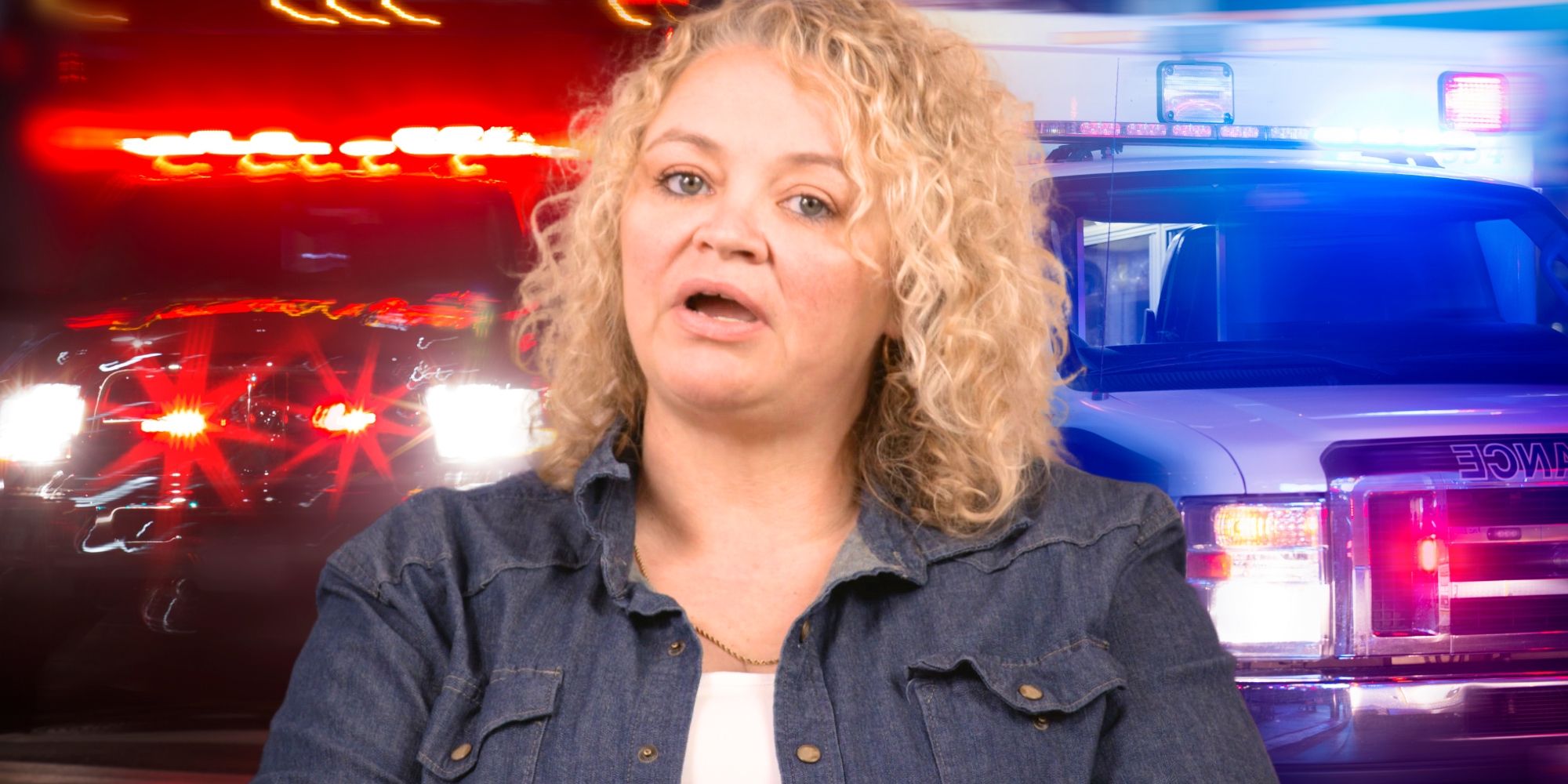 1000-Lb Sisters’ Amanda Halterman looks worried with ambulances behind her.