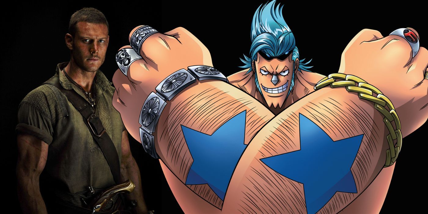 One Piece live-action casting of Tom Hopper next to the anime Franky
