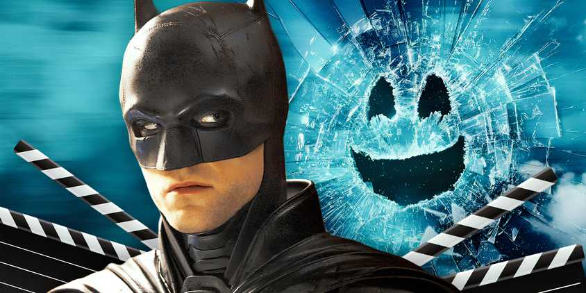 Split image of Robert Pattinson as Batman and the Black Mirror logo