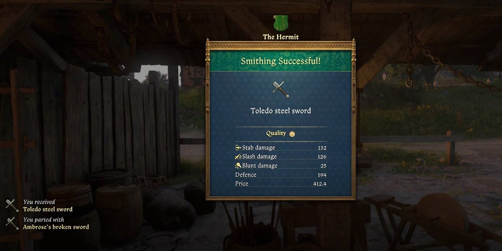 Kingdom Come: Deliverance 2 Toledo Steel Sword forged from Ambrose's Broken Sword from "The Hermit" side quest