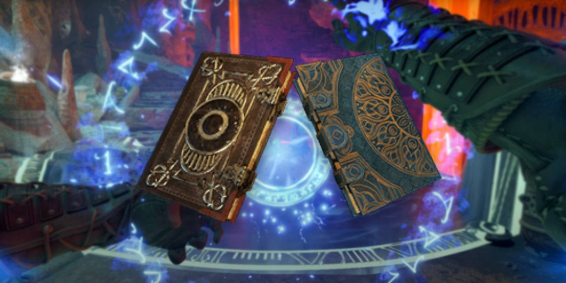 Avowed two Unique Grimoires with person casting magic