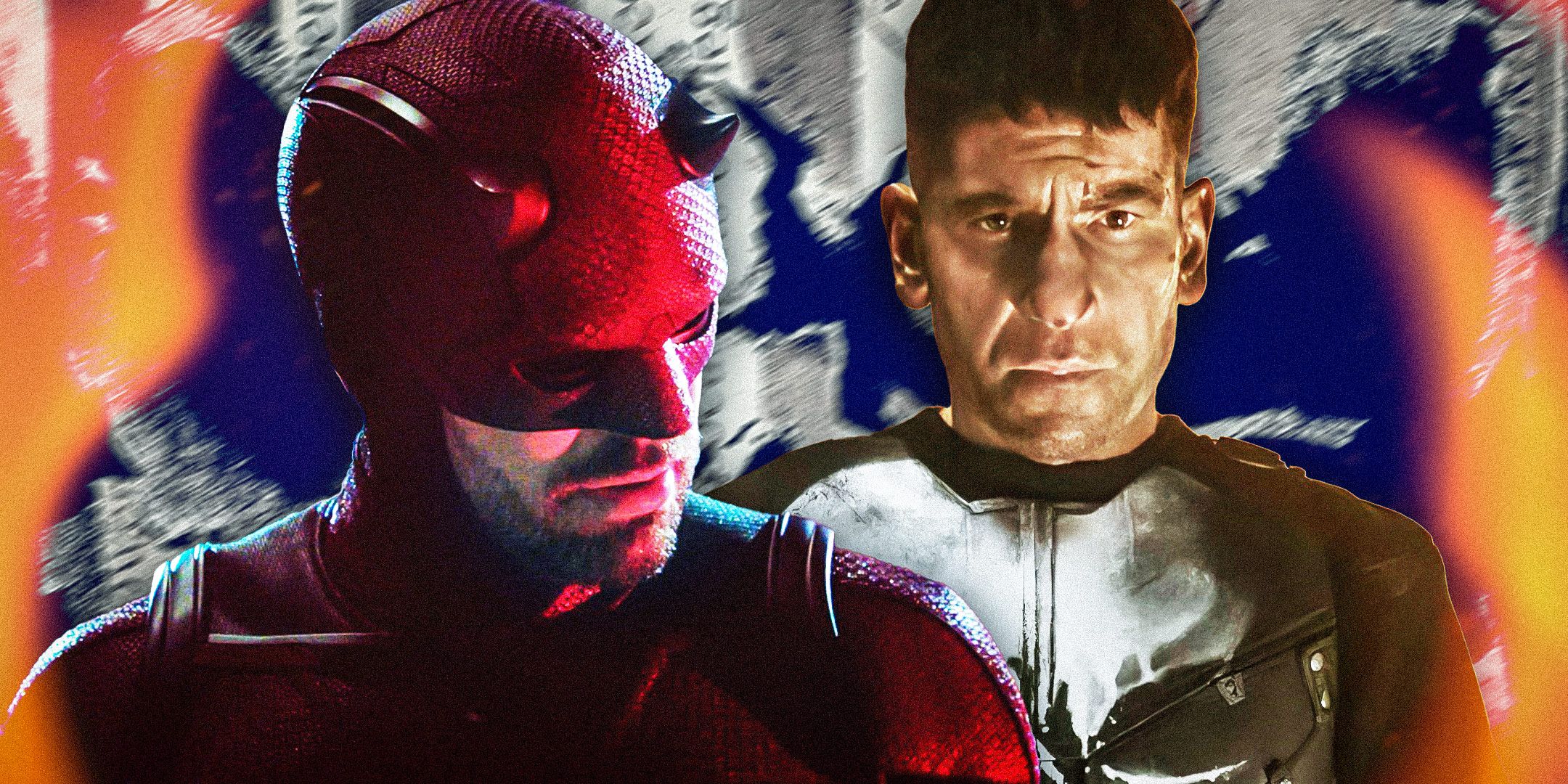 Daredevil and the Punisher looking offscreen.