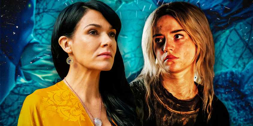 Custom image of older Lottie and younger Natalie looking serious in Yellowjackets