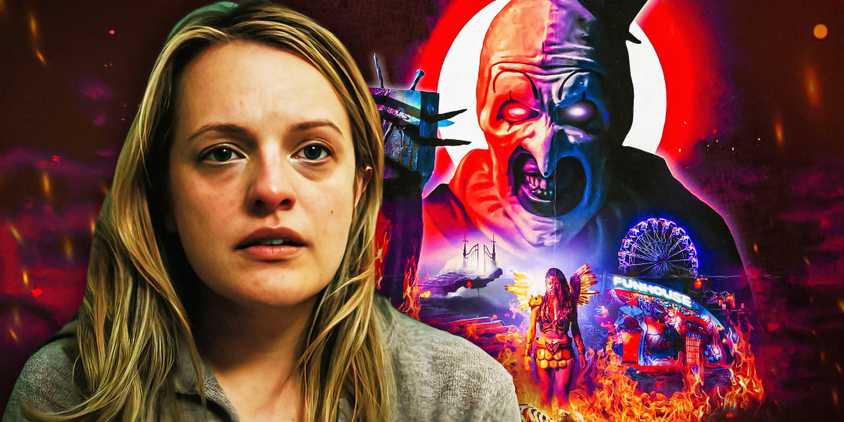 Imagery of Cee Kass (Elizabeth Moss) in The Invisible Man, Sienna (Lauren LaVera) and Art the Clown (David Howard Thornton) in Terrifier 2