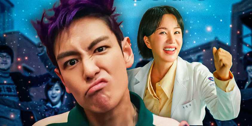 Imagery of Uhm Jung-Hwa as Cha Jeong-seok in Doctor Cha and TOP as Thanos in Squid Game
