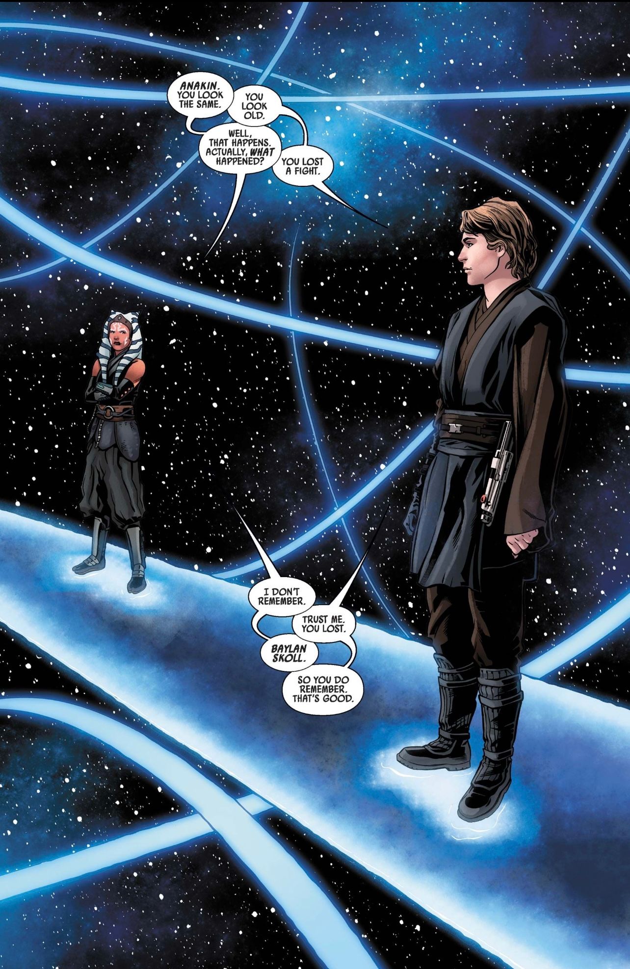 Anakin and Ahsoka in the world among the worlds in Ahsoka Comic