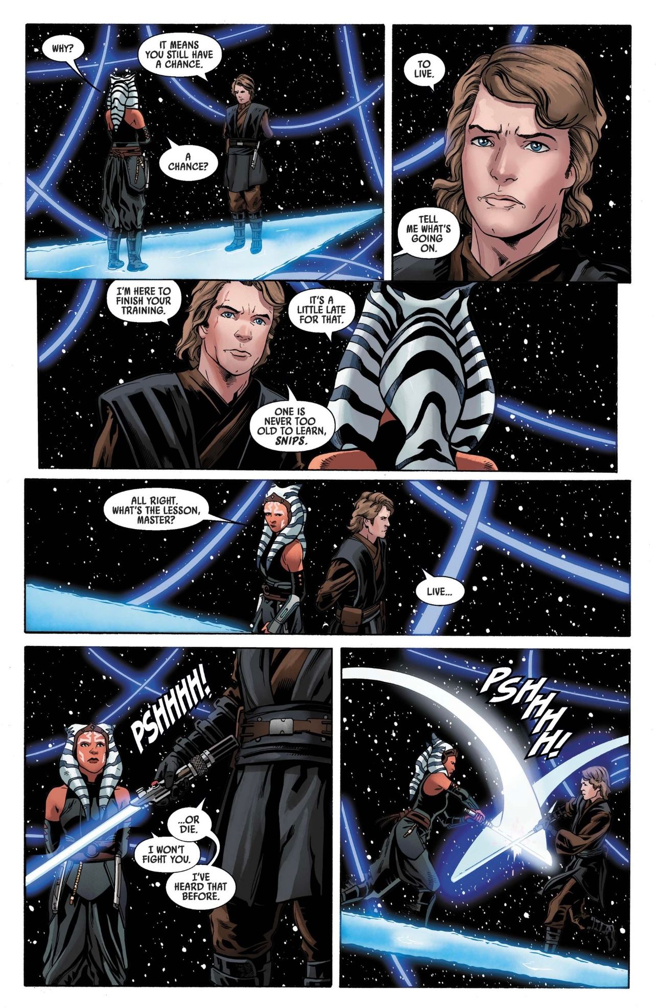 Anakin and Ahsoka in the world among the worlds in Ahsoka Comic