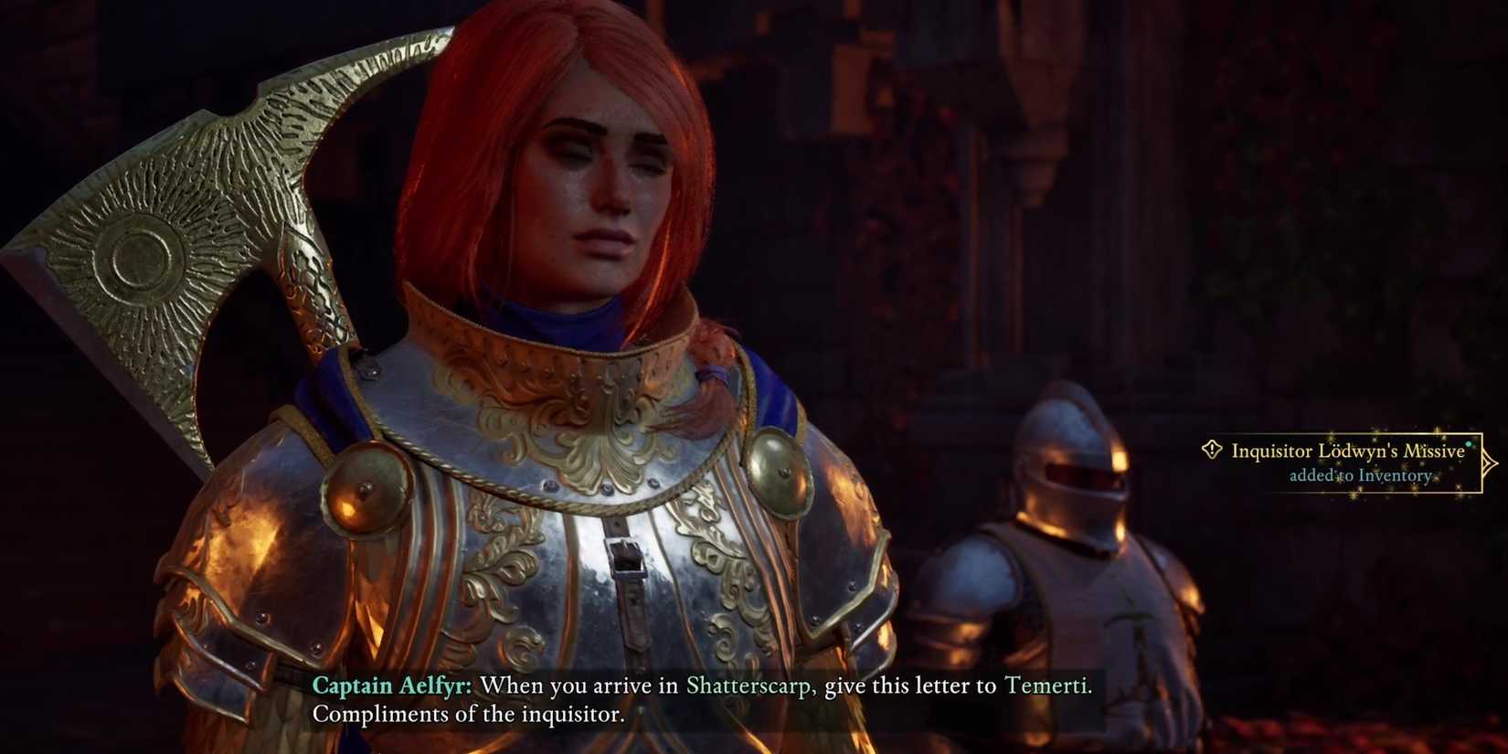 Getting Inquisitor Lodwyn's Missive in Avowed from Captain Aelfyr