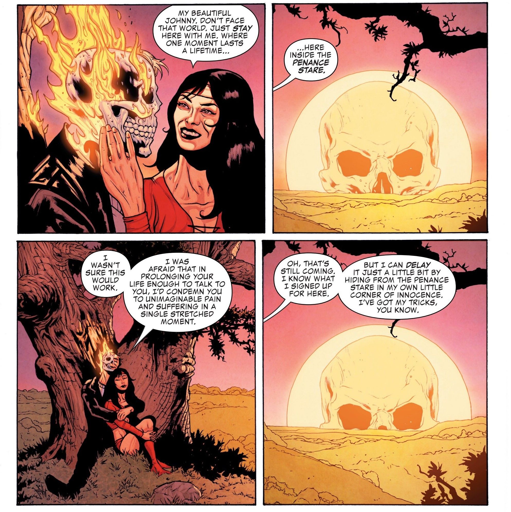 Johnny Blaze and Linda Littletree talk inside the Penance Stare.