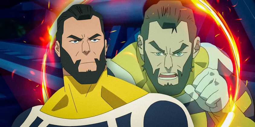 Split image of The Immortal looking unbothered and ready to fight in Invincible