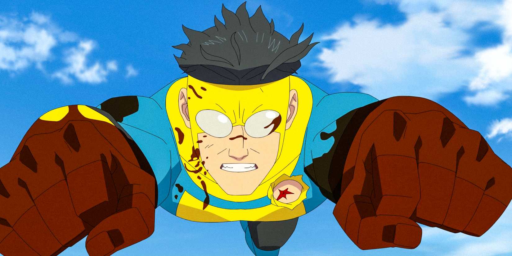 Invincible looking furious while flying in Invincible Season 3 Ep 2