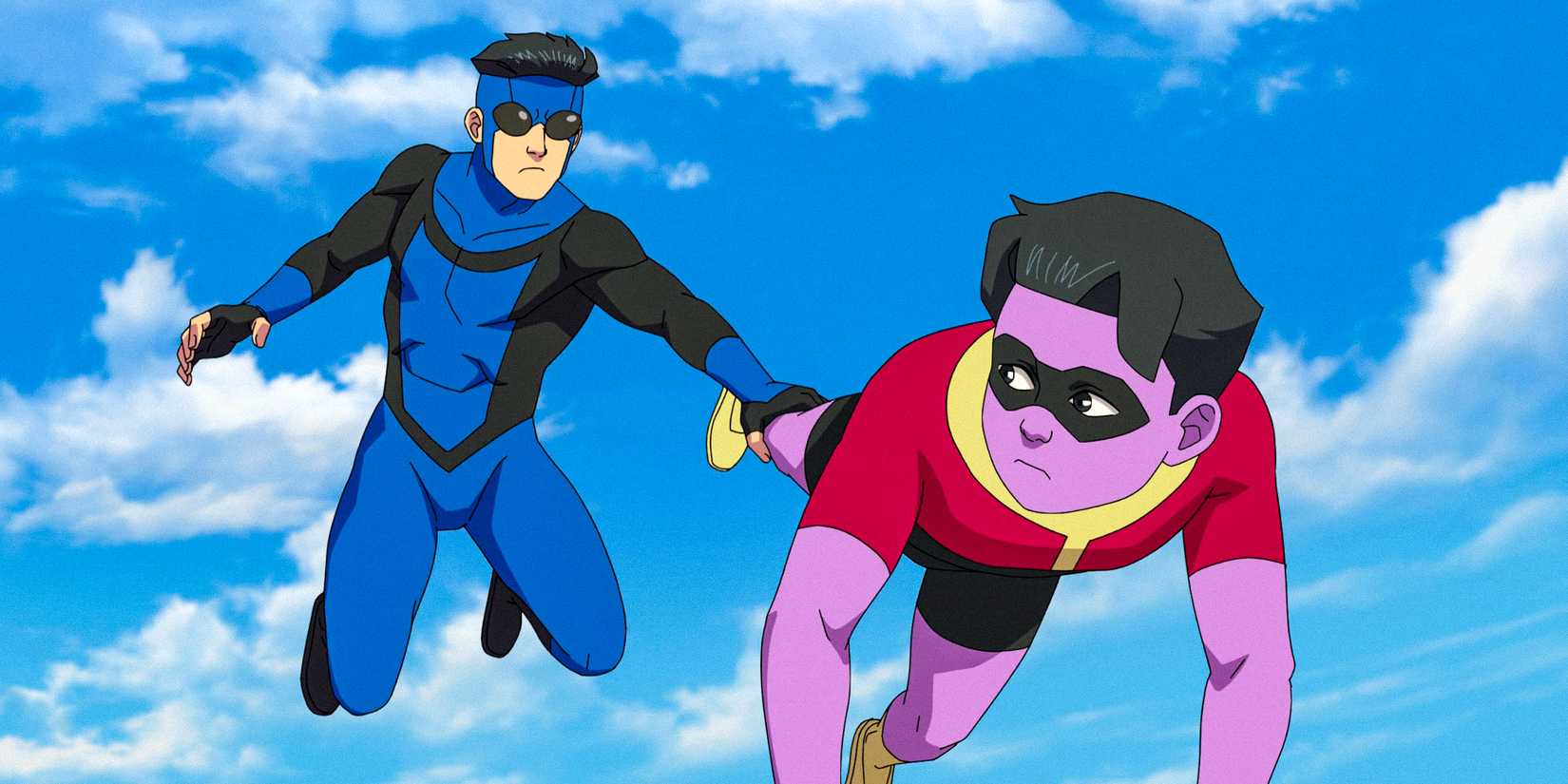 Invincible/Mark stops Oliver to prevent him from intervening in a fight against villains in Invincible Season 3 Ep 3
