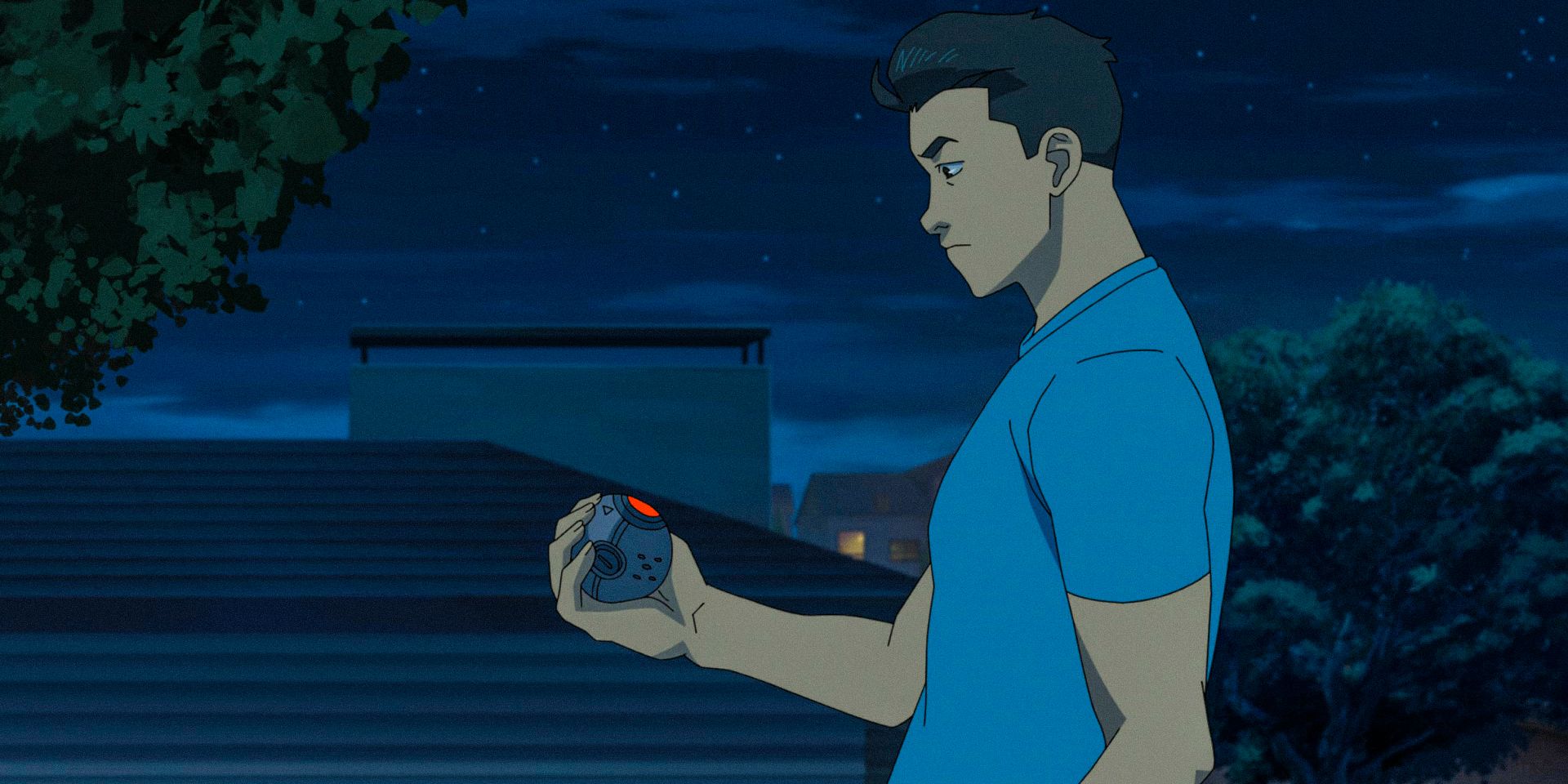 Invincible/Mark catches a floating camera that has been watching him in Invincible Season 3 Ep 3