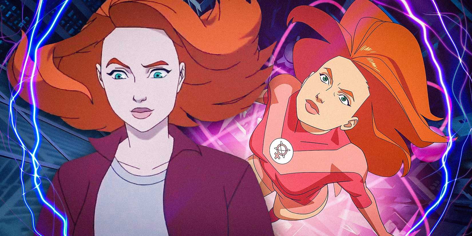 Custom image of Atom Eve in her casual attire and superhero outfit in Invincible