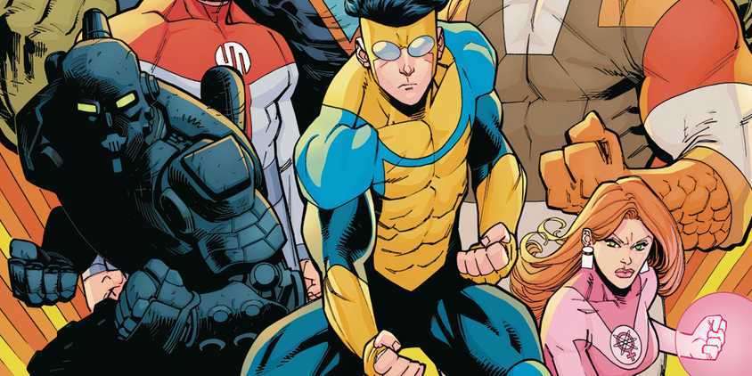 Invincible Standing Next to Robot Atom Eve Allen and Omni Man Featured