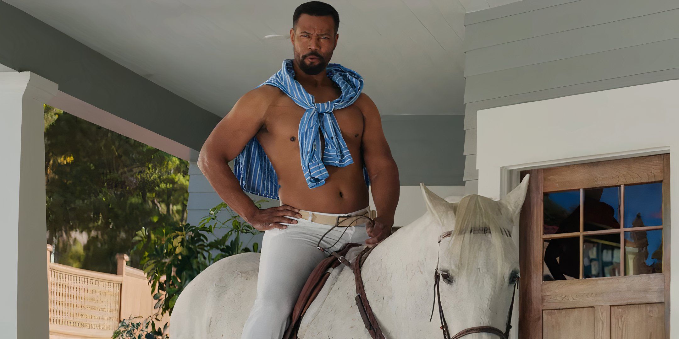 Isaiah Mustafa as Old Spice Guy on a horse talking to the camera in Instacart Super Bowl ad