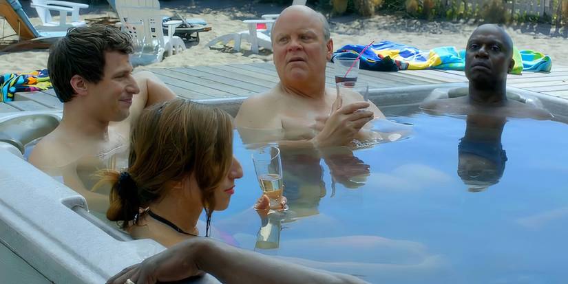 Jake and Captain Holt sitting in a hottub in Brooklyn Nine-Nine