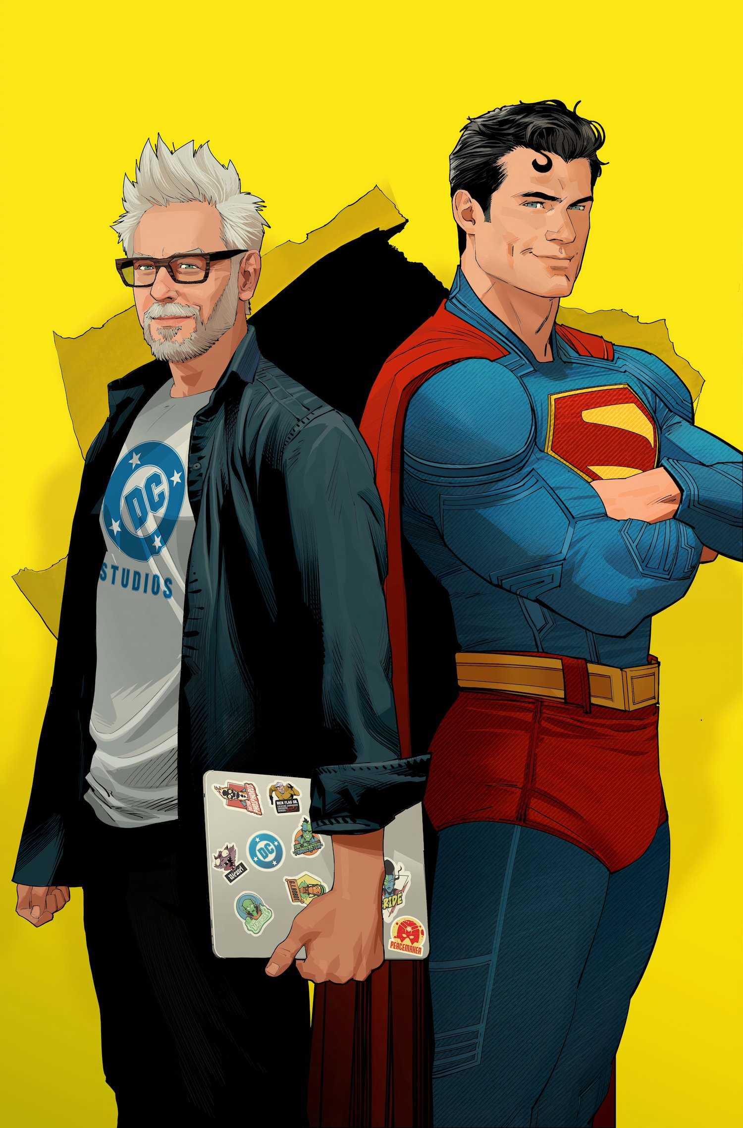James Gunn and David Corenswet Superman in Cameo Comic Cover by Dan Mora