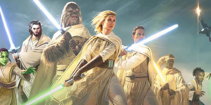 The Jedi of the High Republic Era charging into battle with their lightsabers in Star Wars.