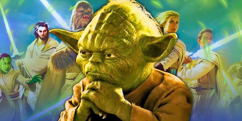 Star Wars' Yoda with other High Republic Jedi behind him.