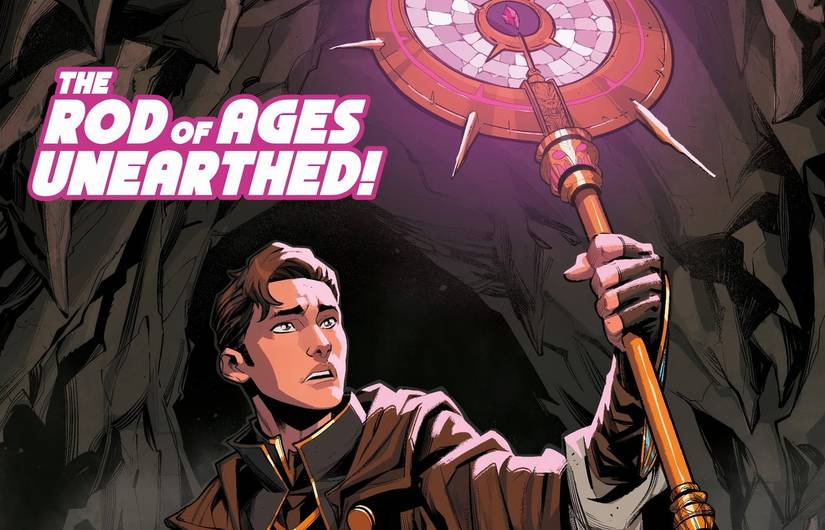 A Jedi holding the Rod of Ages in Star Wars.