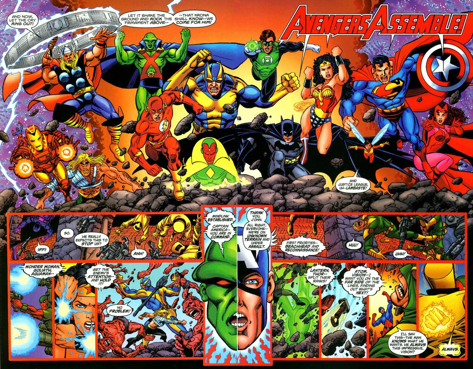 JLA Avengers both teams charge into battle