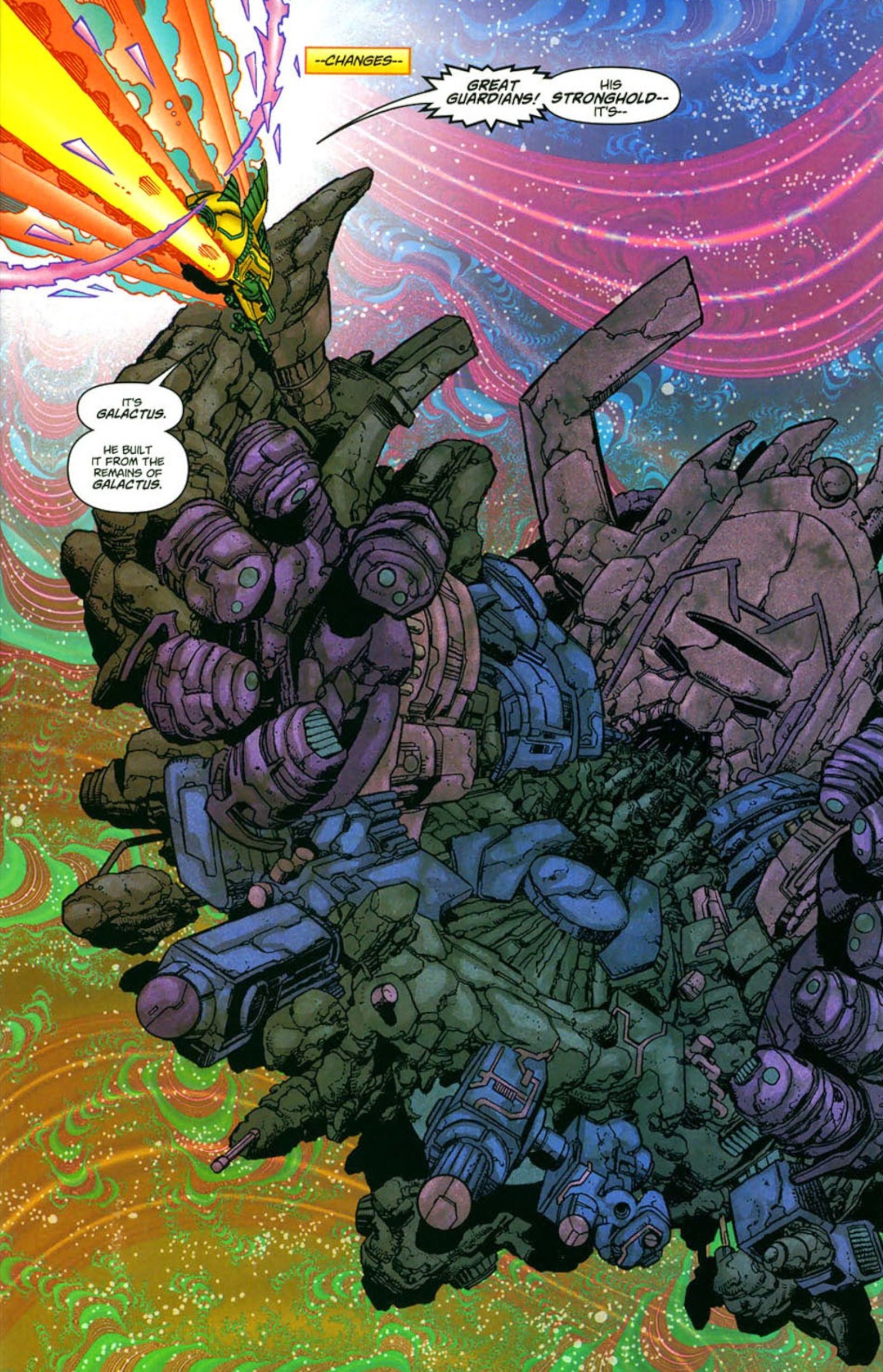 JLA Avengers Ship nähert sich den Überresten von Galactus