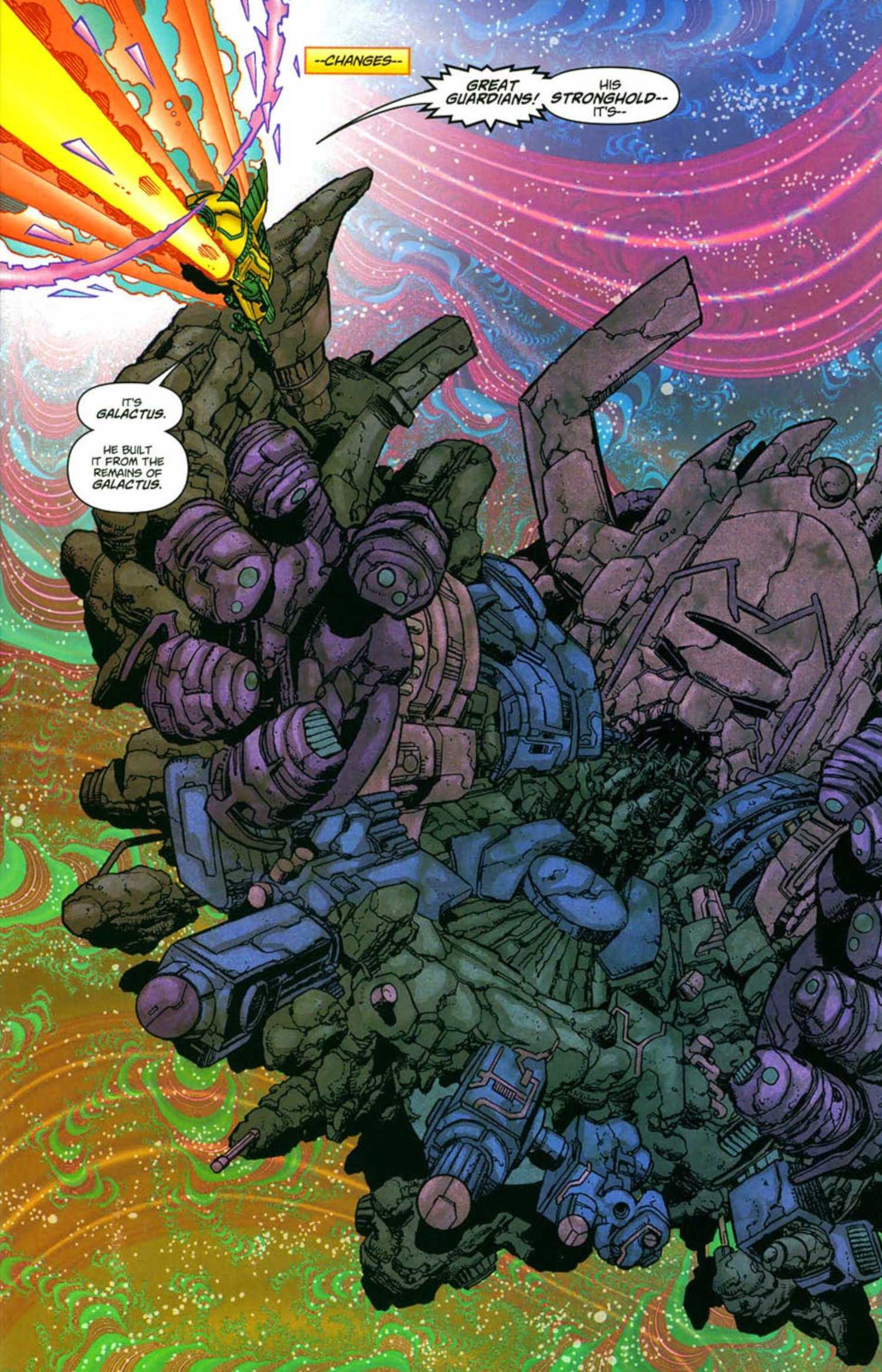 JLA Avengers Ship approaches the remains of Galactus