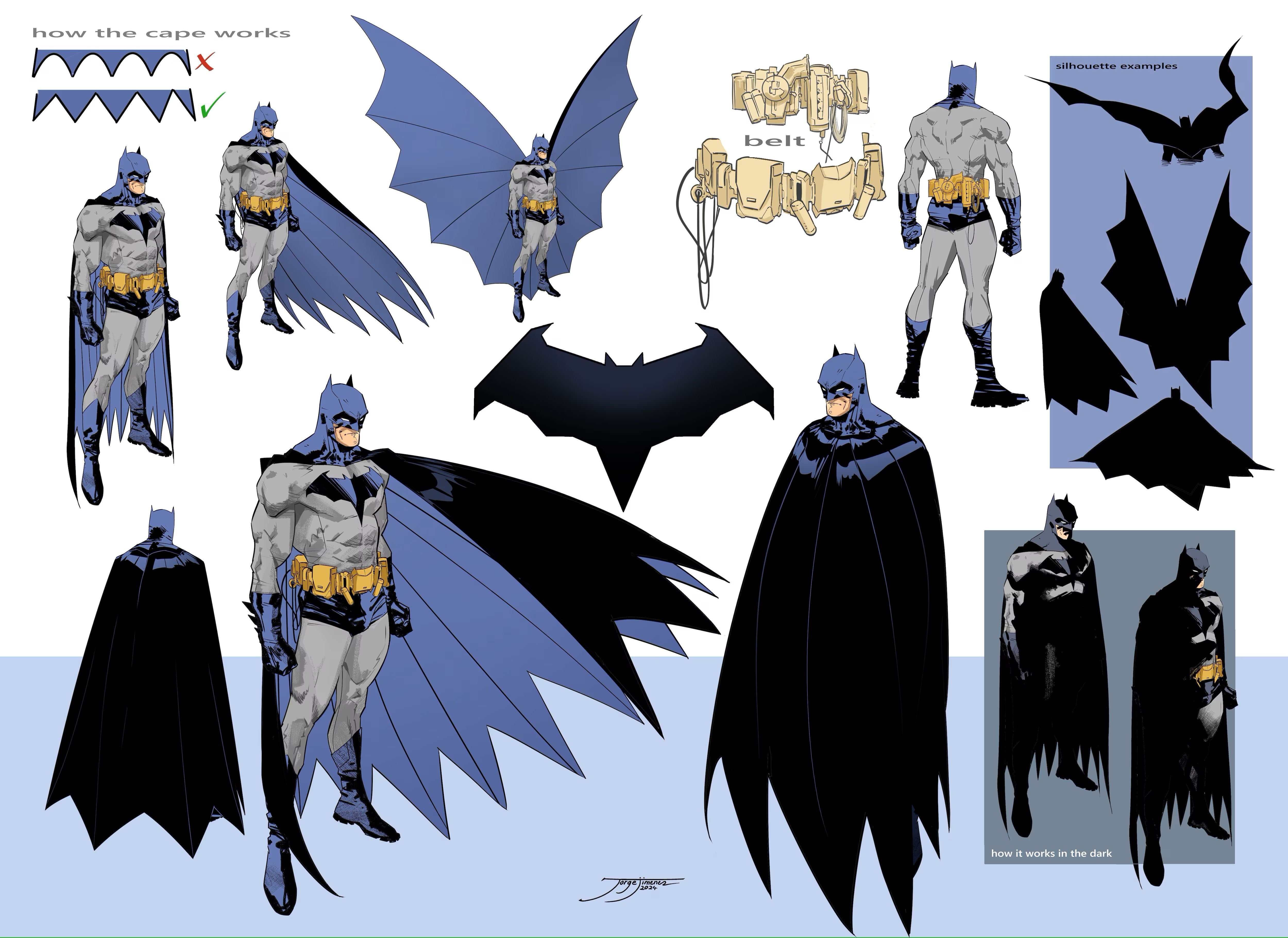 Folha de design de Jorge Jiménez para a nova fantasia de Batman