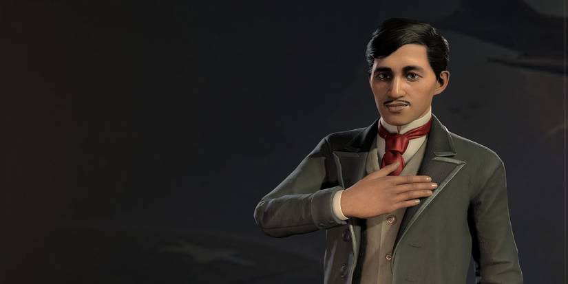 Jose Rizal with his hand over his heart wearing a grey suit in Civ 7