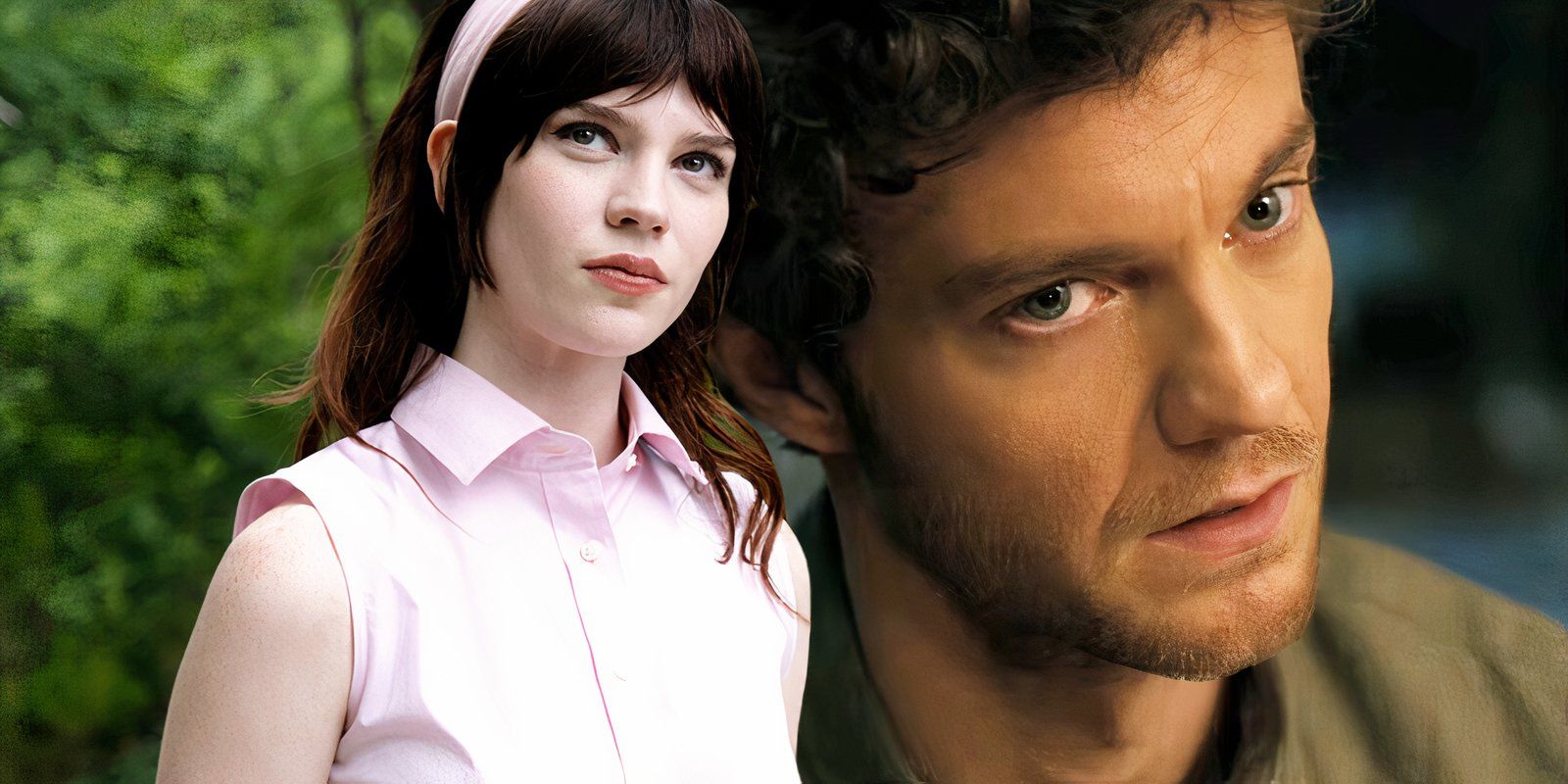 Josh is giving a funny look while Iris observes the lake in Companion