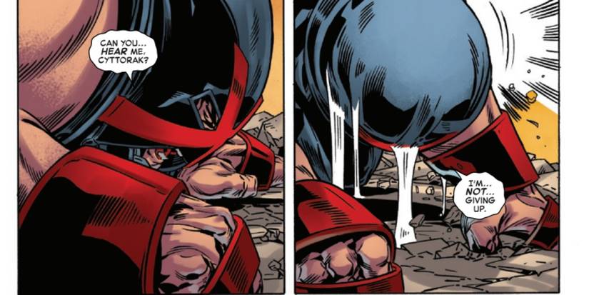 Juggernaut curses to Cyttorak that he's not giving up as X-Men fight him in The Amazing Spider-Man #68.DEATH